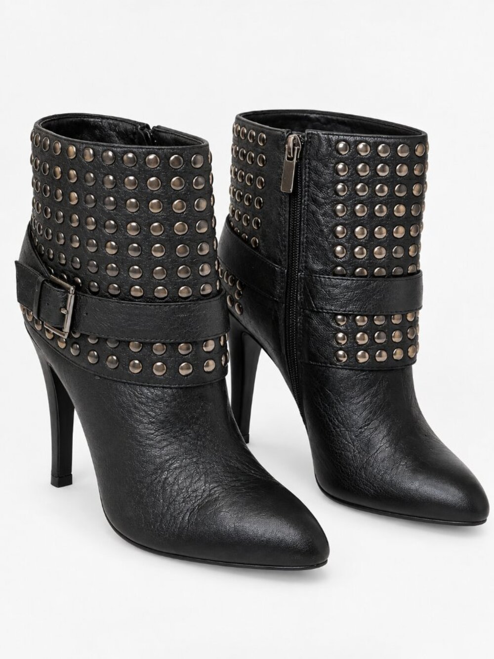Enzo Angiolini Liliac Black Leather Studded Pointed Toe Stiletto Boots 9M
